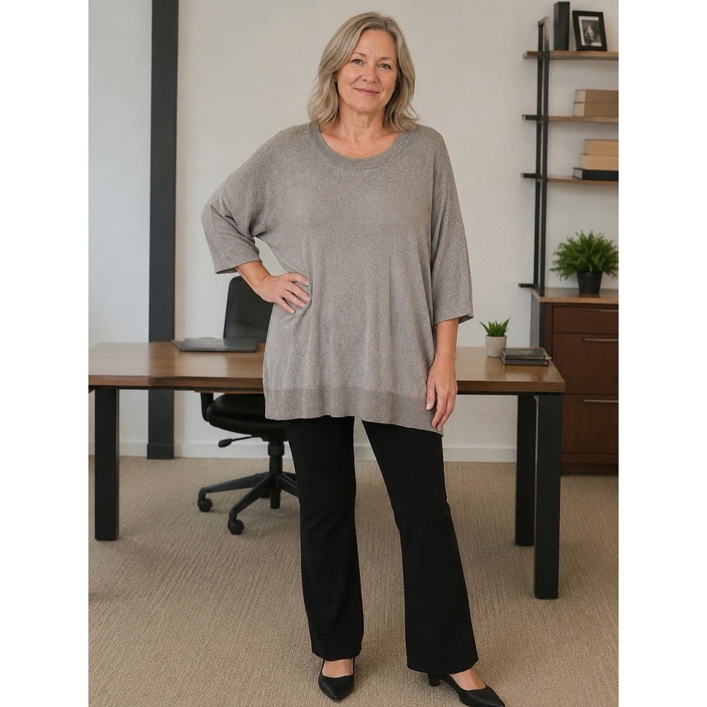 Chico's Size 3 XL Gray Cashmere Blend Tunic Sweater Dolman 3/4 Sleeve Oversized